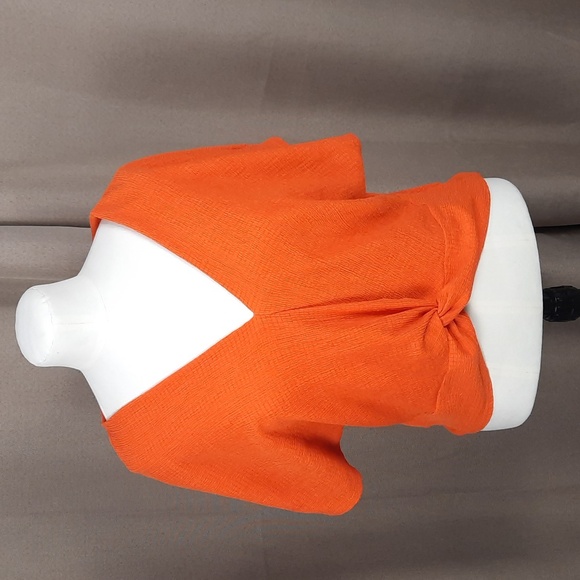 Zara orange textured twist knot front short dolman sleeve top, size small - Picture 2 of 7